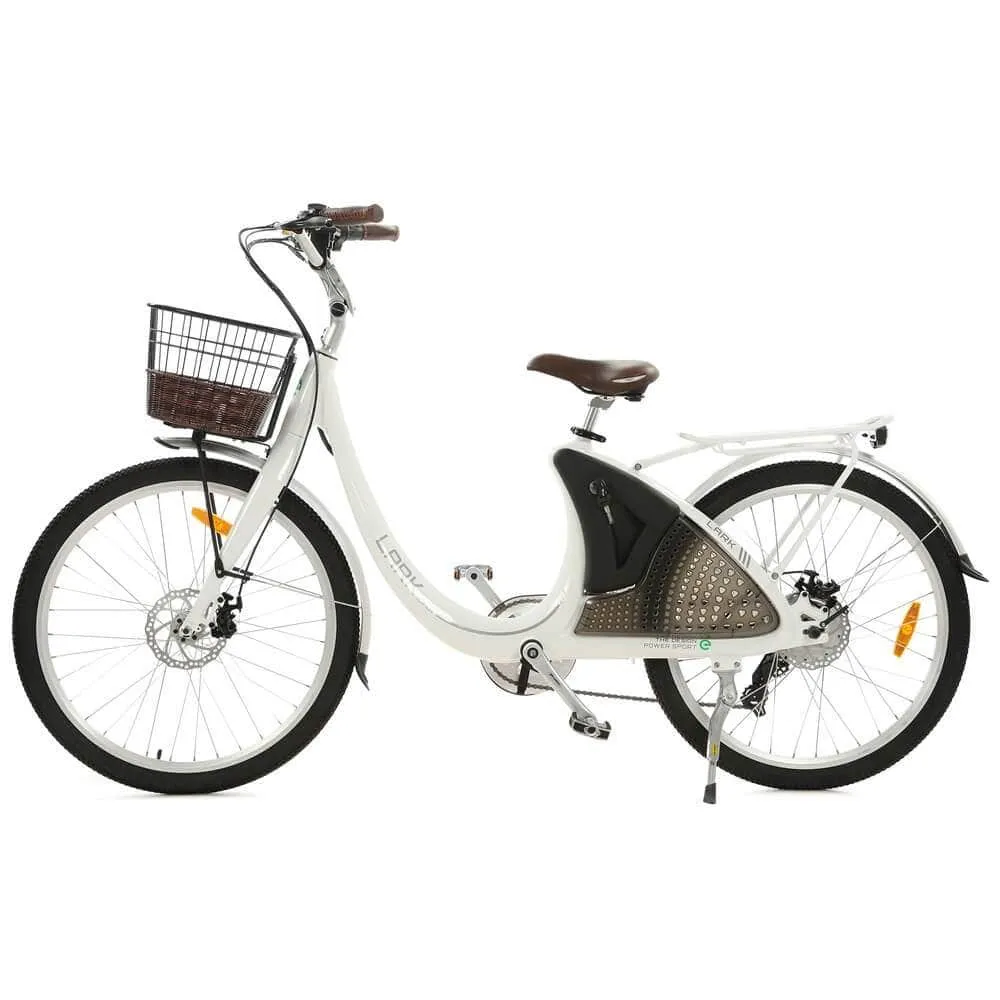 Ecotric 26inch White Lark Electric City Bike For Women with basket and rear rack - NS-LAK26LCD-W Front basket