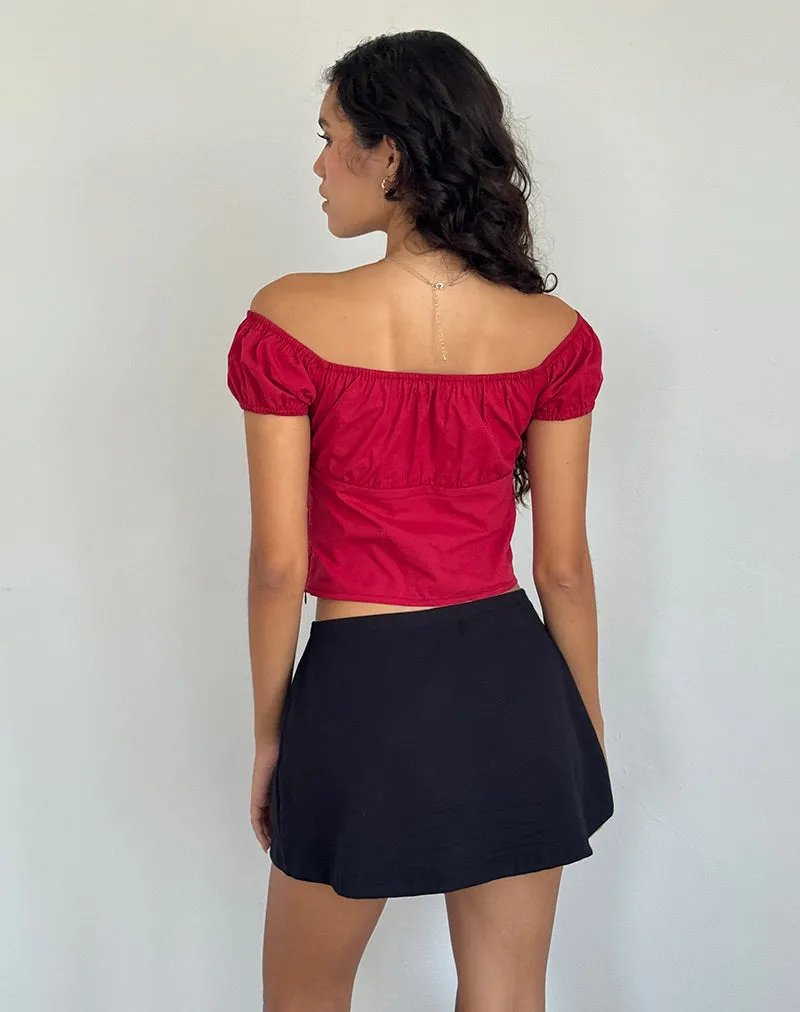 Endah Bardot Top in Poplin Adrenaline Red