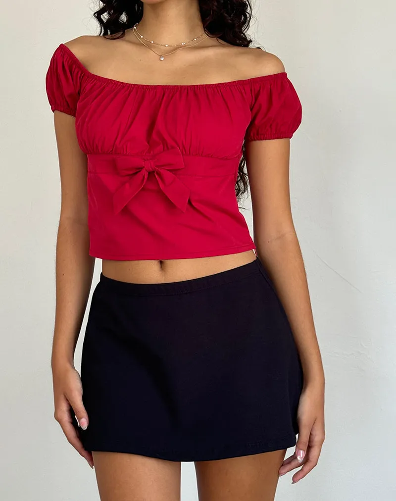 Endah Bardot Top in Poplin Adrenaline Red