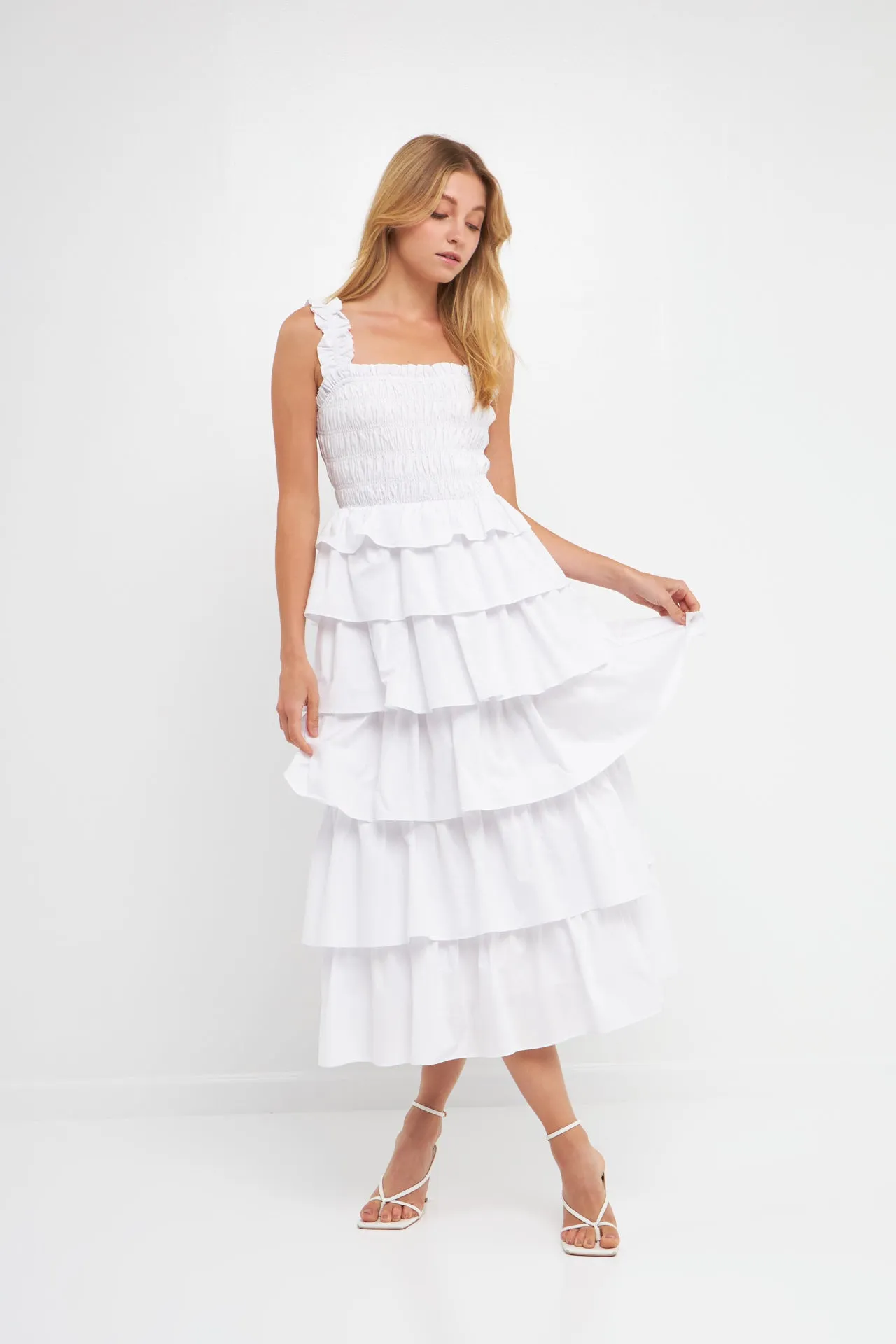 English Factory - Smocked Bust Multi Ruffled Maxi Gown Dress