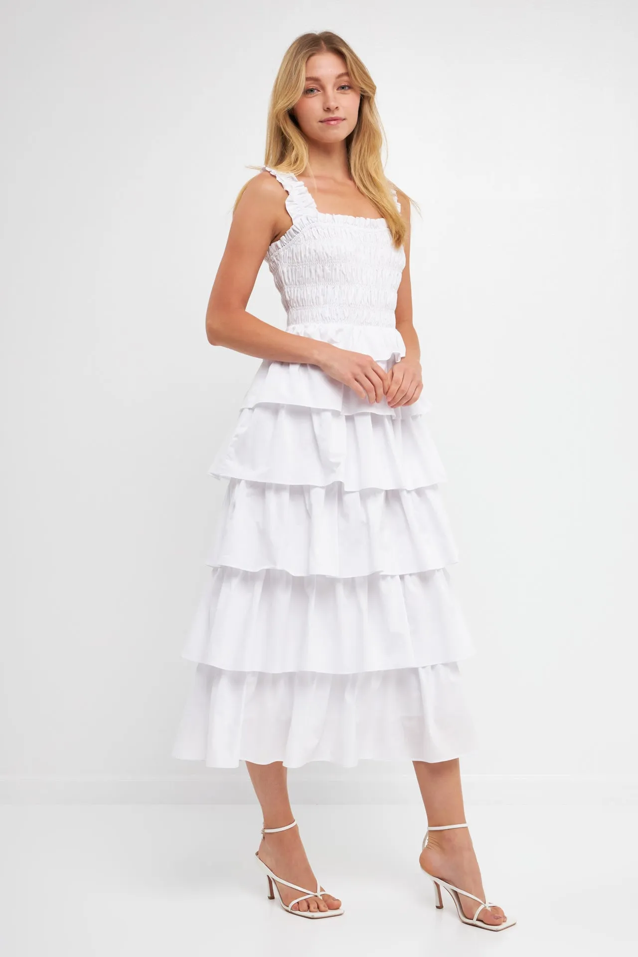 English Factory - Smocked Bust Multi Ruffled Maxi Gown Dress