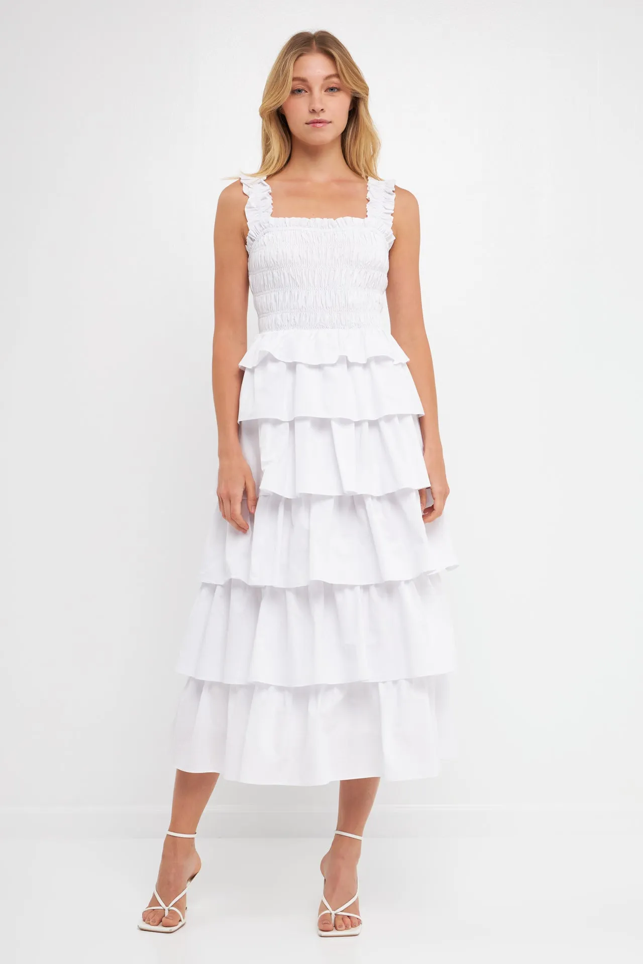 English Factory - Smocked Bust Multi Ruffled Maxi Gown Dress