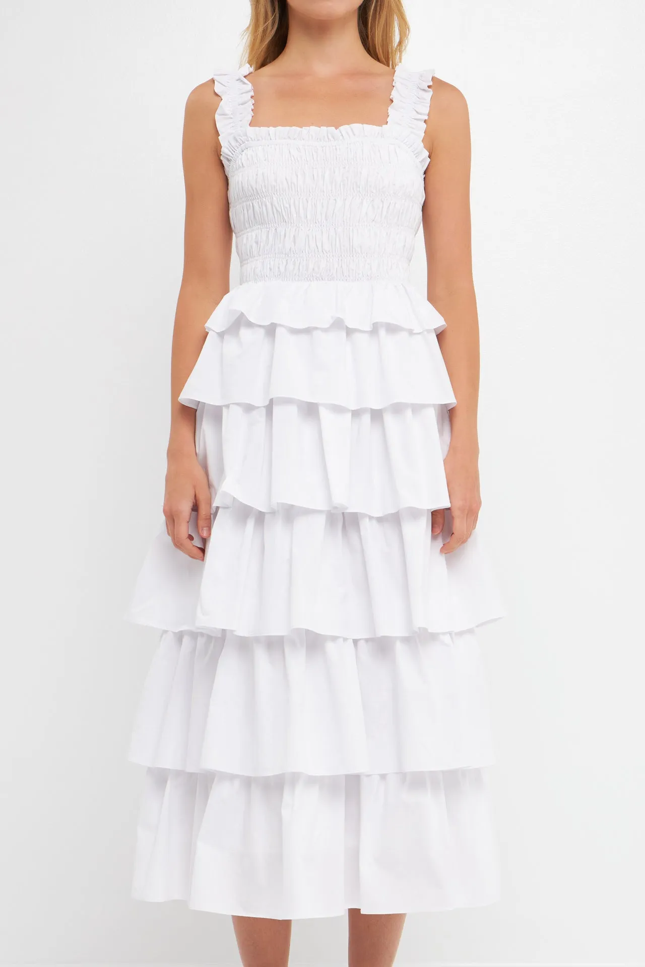 English Factory - Smocked Bust Multi Ruffled Maxi Gown Dress