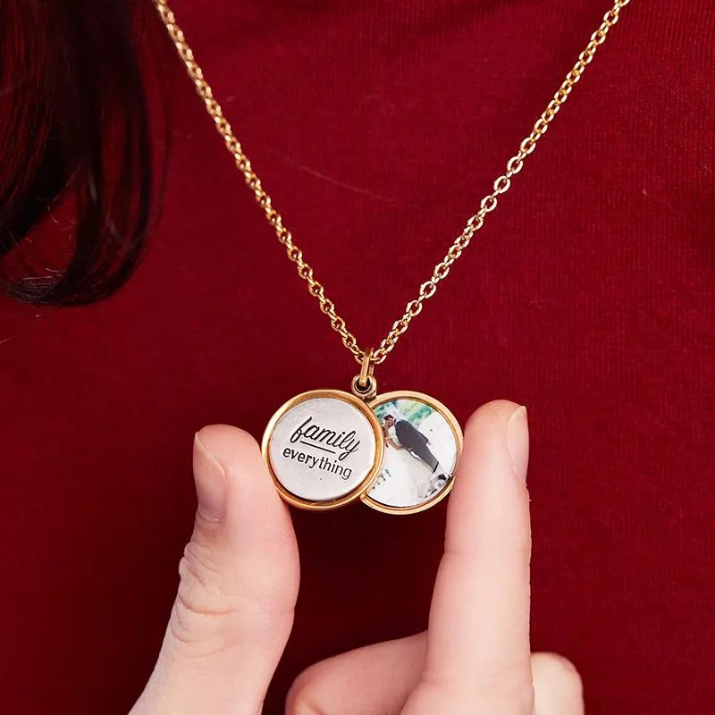 Family Over Everything Personalized Photo Locket Necklace