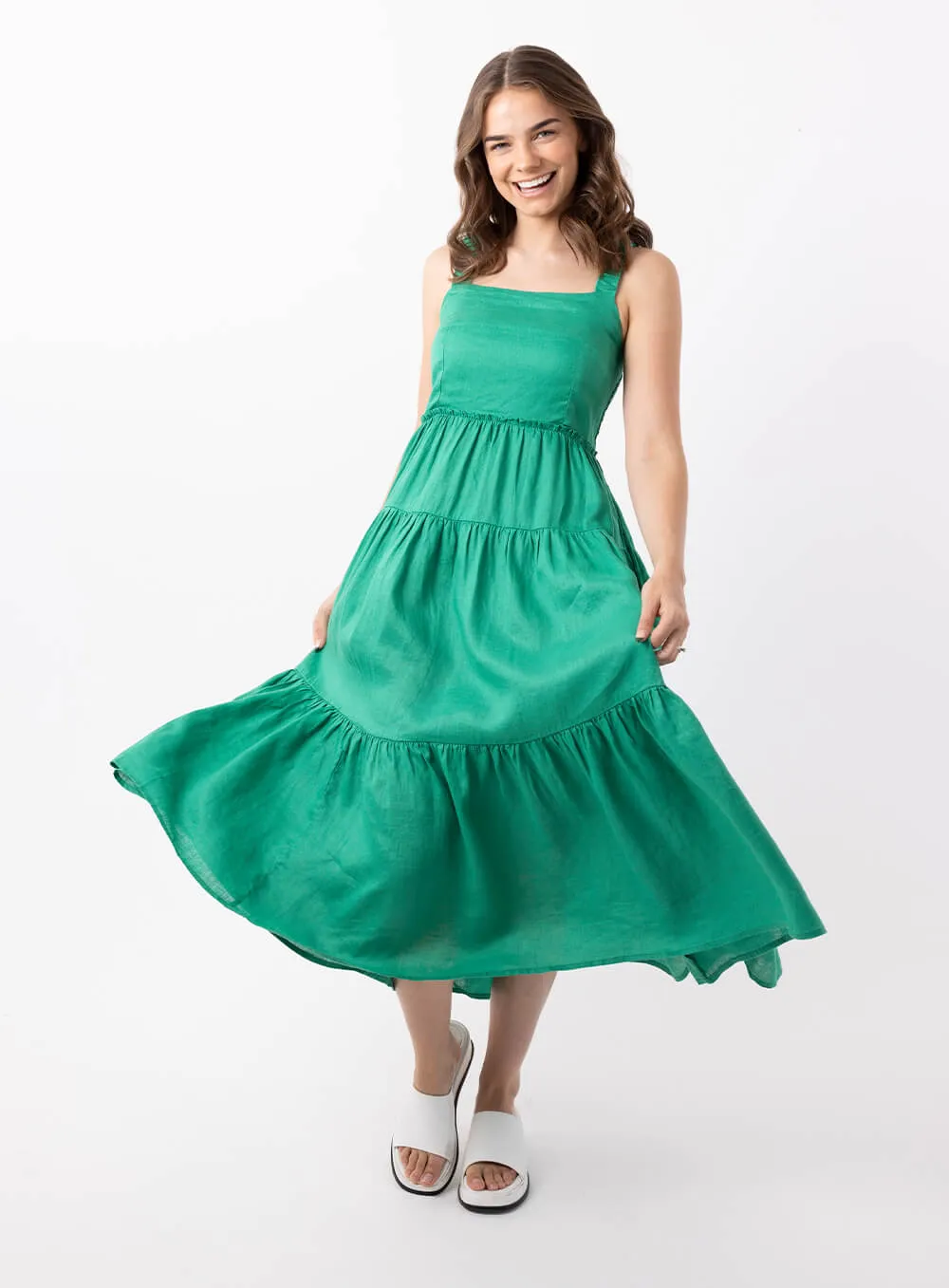 Finlay Linen Dress-GREEN