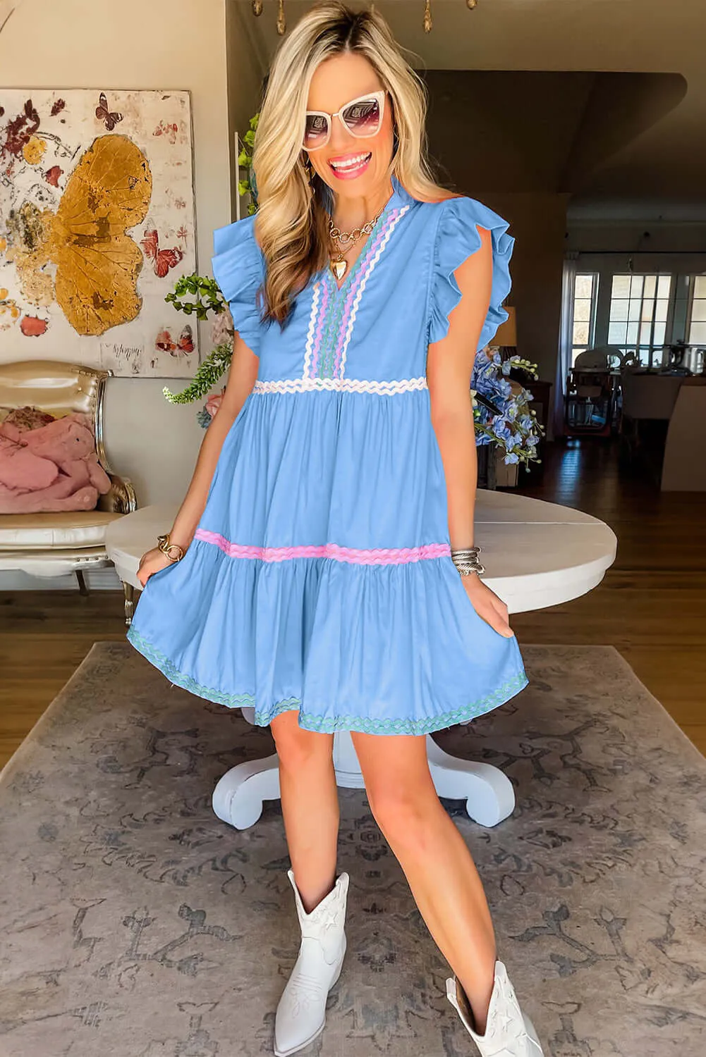 Flirty & Fun: Flutter Sleeve Tiered Cotton Dress