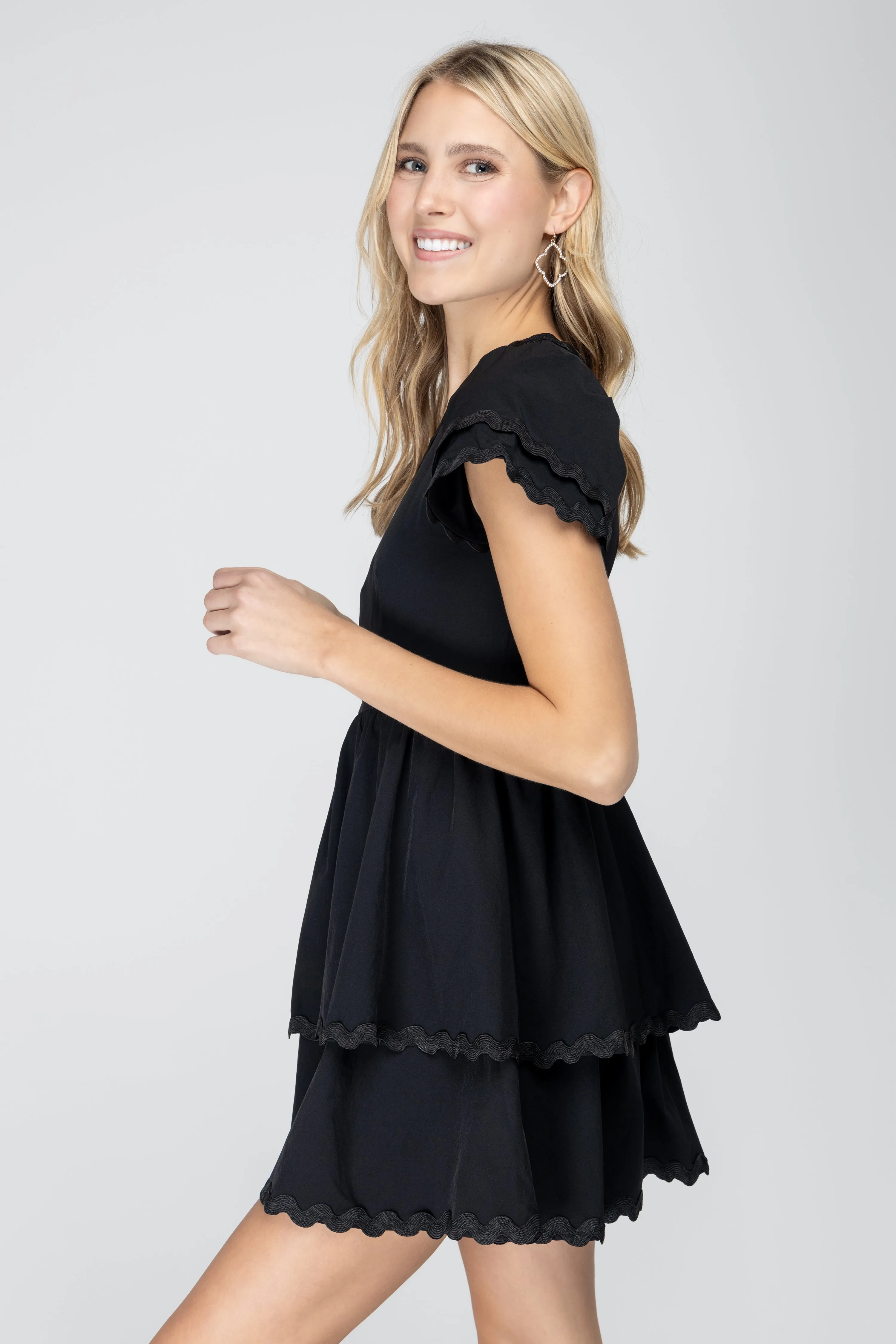 Flirty Noir Fantasy Tiered One Shoulder Mini Black Dress