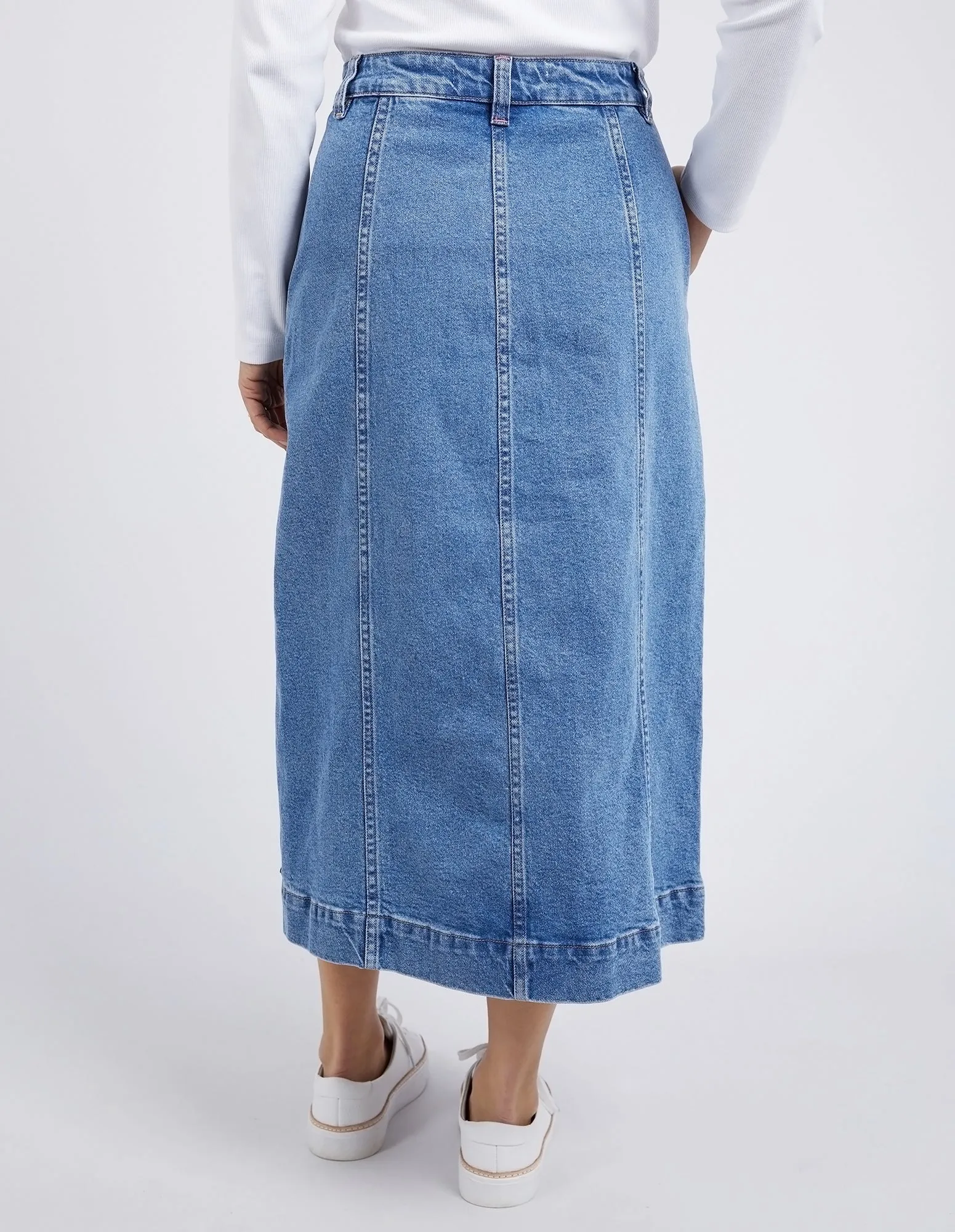 Florence Button Thru Denim Skirt - Mid Blue