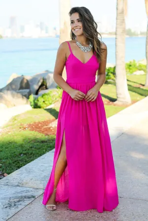 Fuchsia Maxi Dress with Open Back