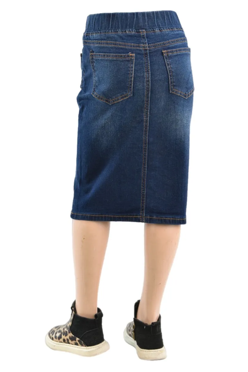 Girls Button Denim Skirt 77803 in Dark Indigo