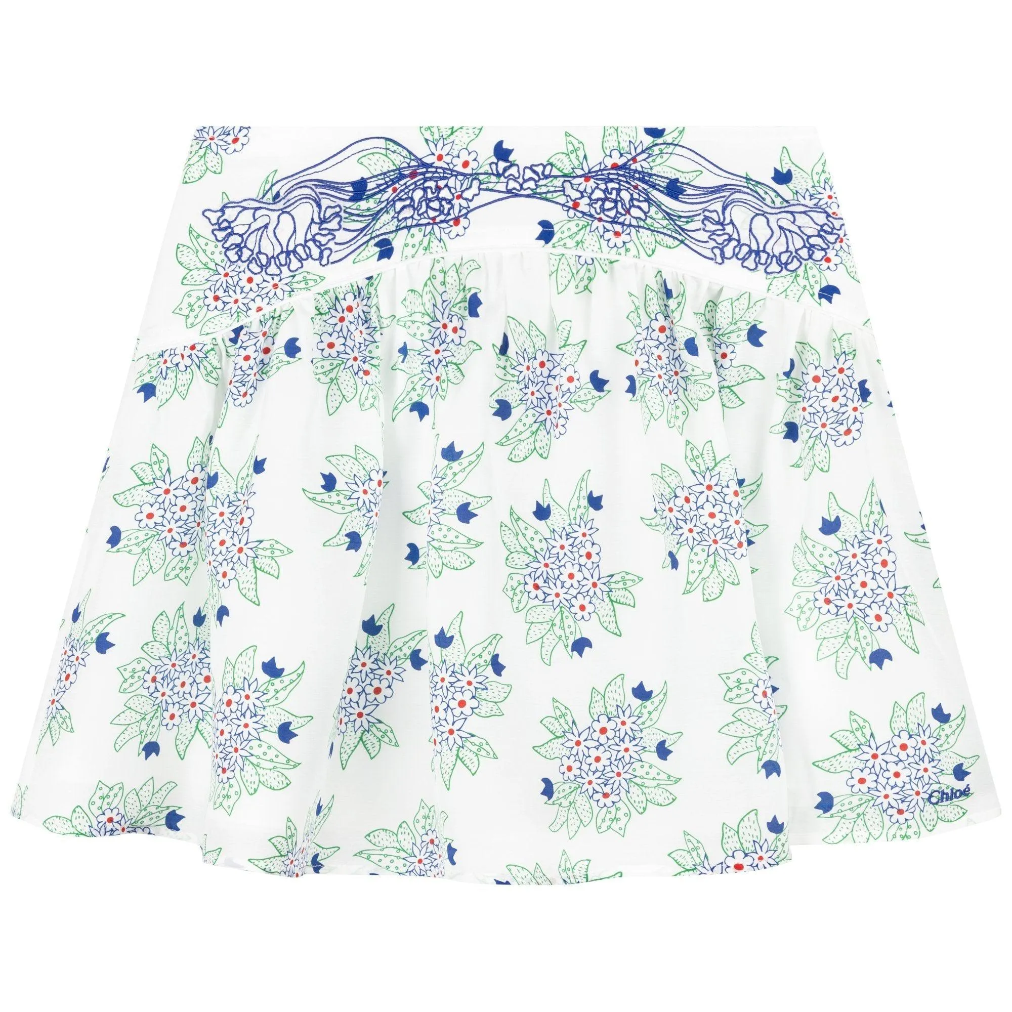 Girls White Floral Skirt