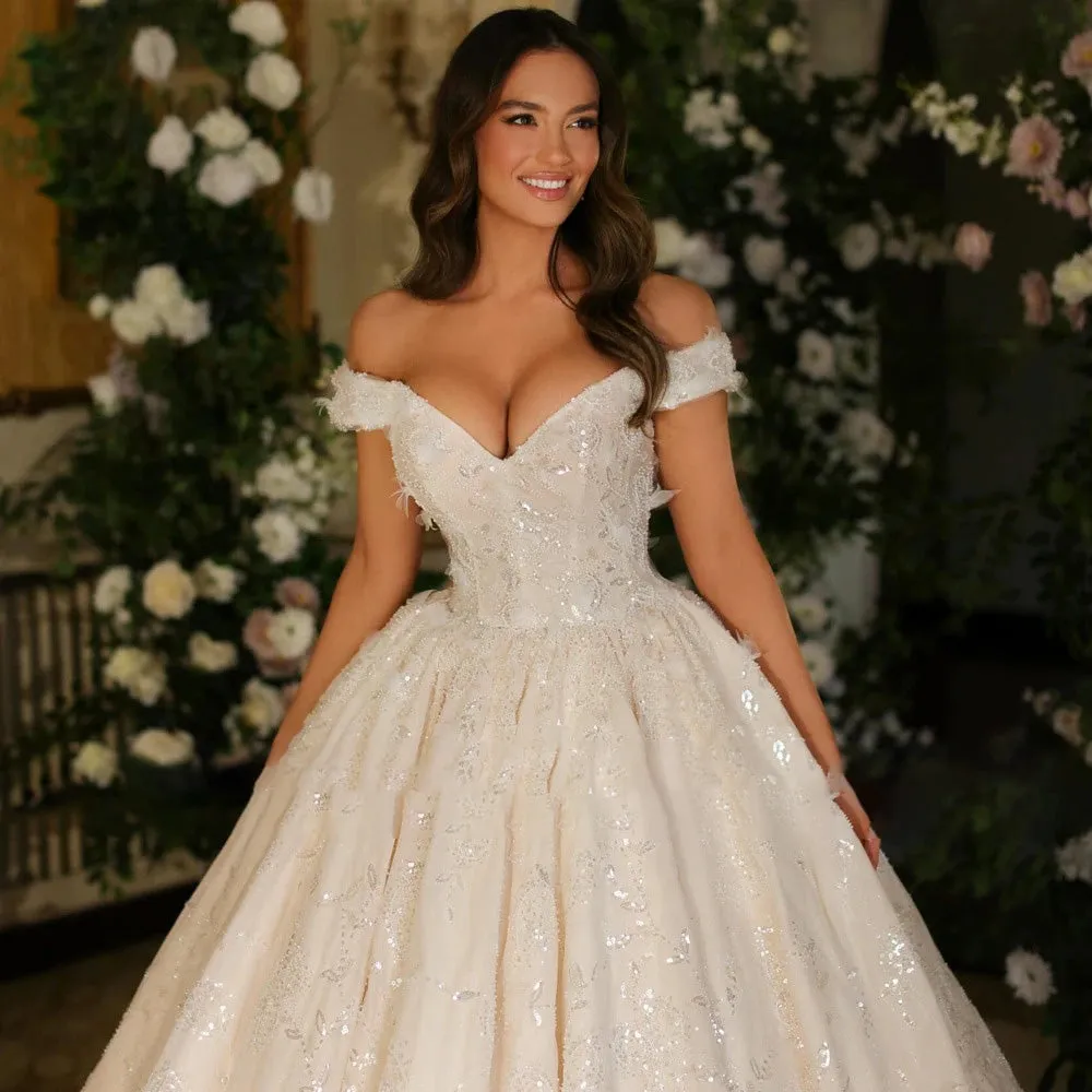 Glamorous Ball Gown Wedding Dress Sweetheart Off The Shoulder Bridal Gown