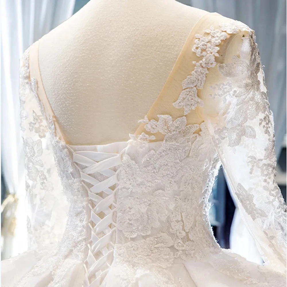 Gorgeous Long Sleeve Beading Lace Princess Ball Gown Wedding Dress