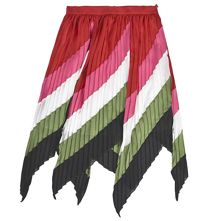 Gorgeous Peacock Elegant Diagonal Stripe Swallowtail Pleated Skirt