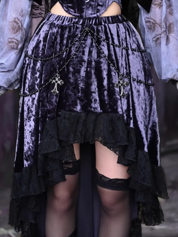 Gothic Velvet Lace Fish-Tail Cross Skirt【s0000003870】