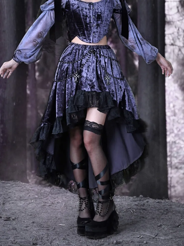 Gothic Velvet Lace Fish-Tail Cross Skirt【s0000003870】