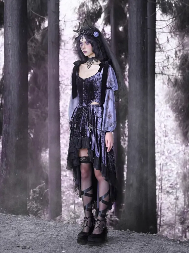 Gothic Velvet Lace Fish-Tail Cross Skirt【s0000003870】