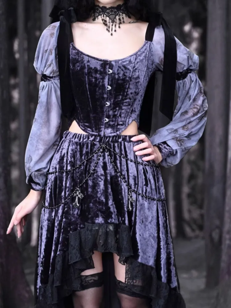 Gothic Velvet Lace Fish-Tail Cross Skirt【s0000003870】