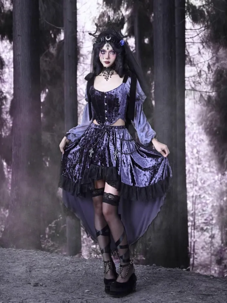 Gothic Velvet Lace Fish-Tail Cross Skirt【s0000003870】