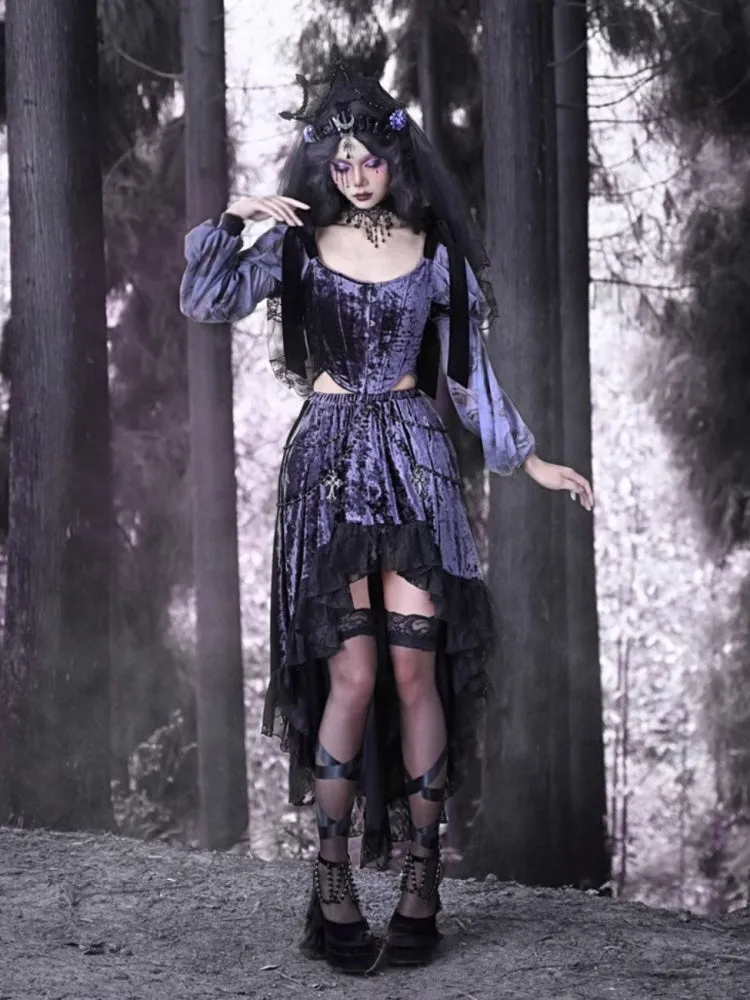 Gothic Velvet Lace Fish-Tail Cross Skirt【s0000003870】