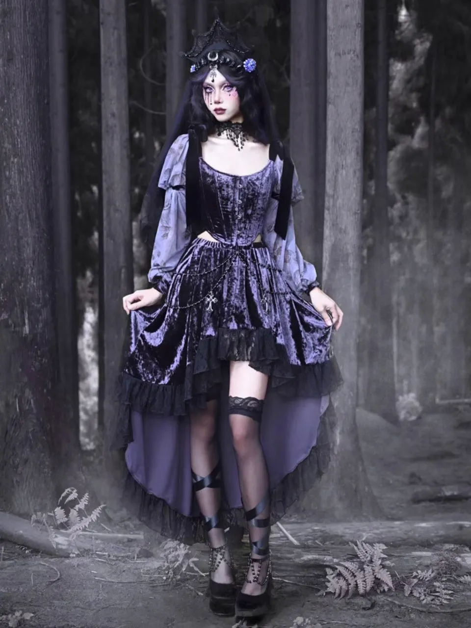 Gothic Velvet Lace Fish-Tail Cross Skirt【s0000003870】