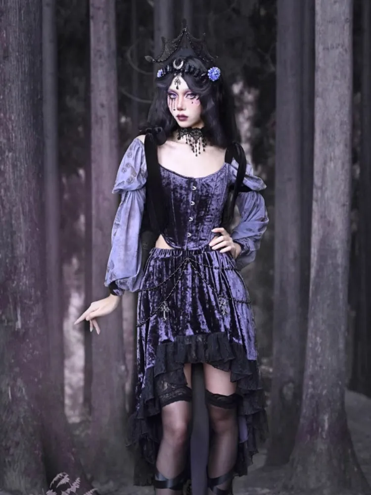 Gothic Velvet Lace Fish-Tail Cross Skirt【s0000003870】