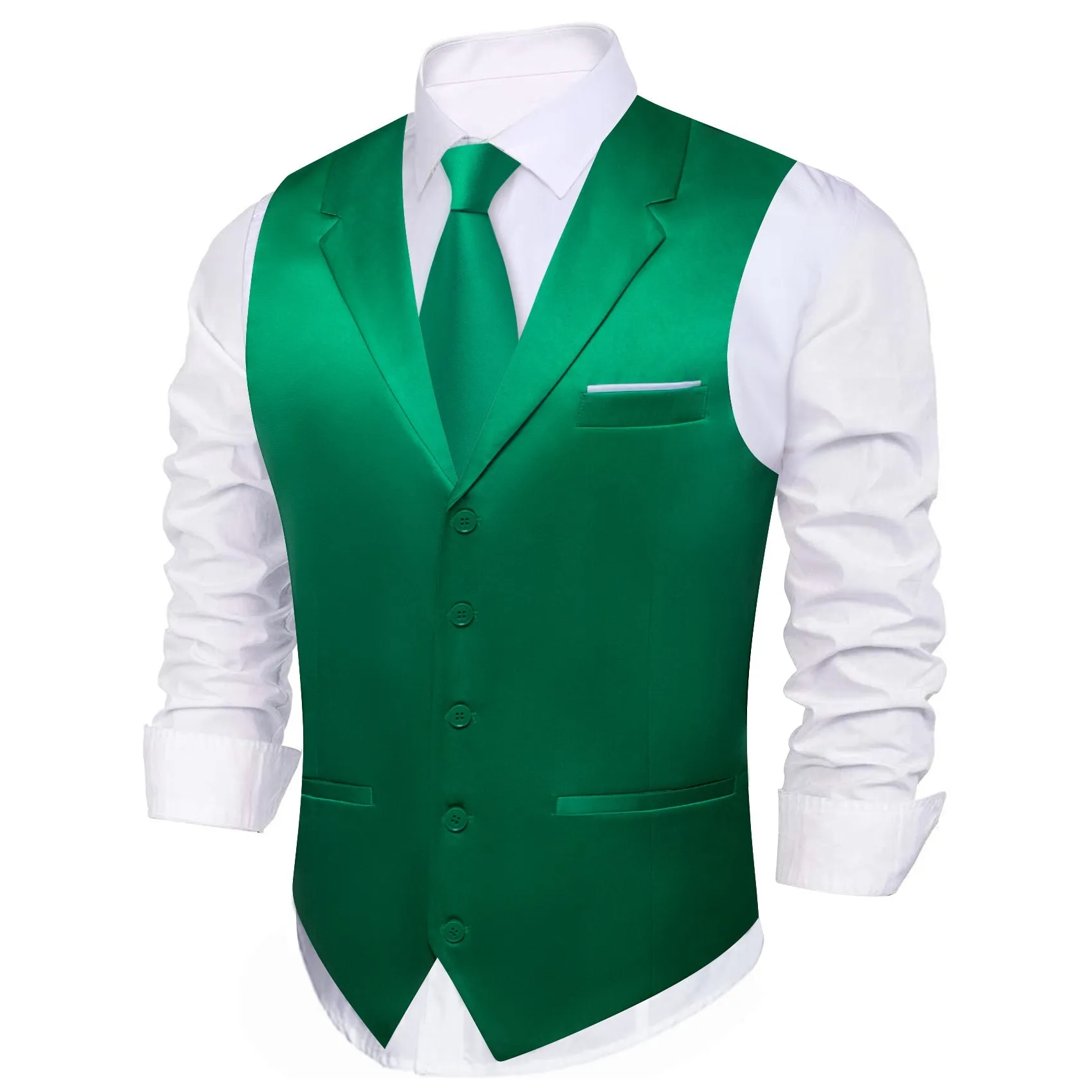 Green Solid Jacquard Men's Collar Vest