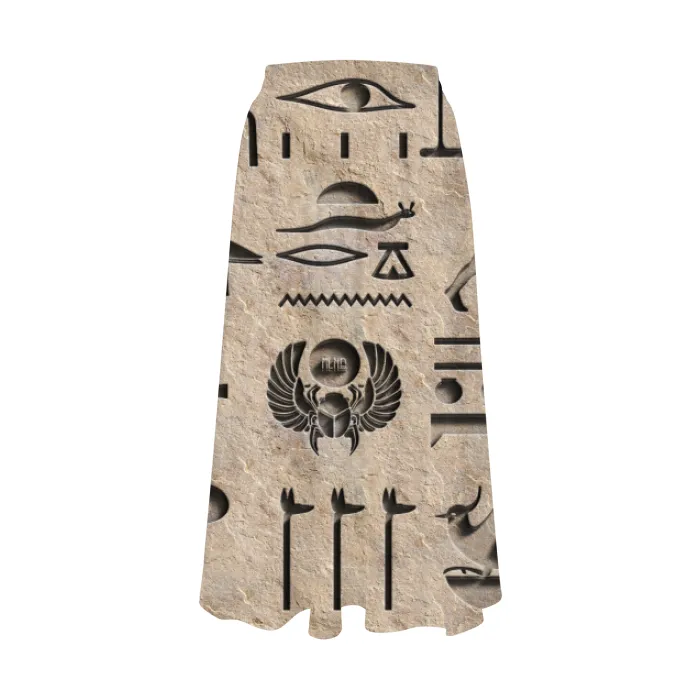 Hieroglyph Beige Women's Flared Midi Skirt