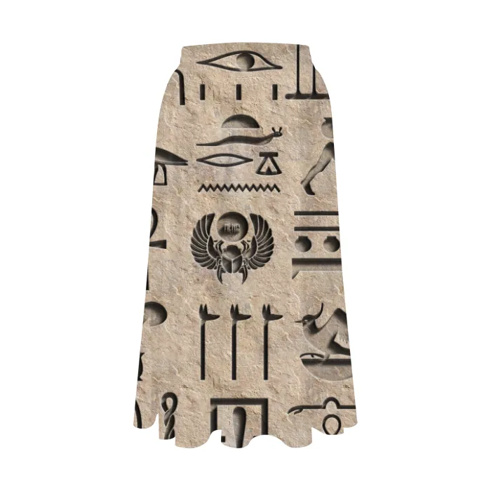 Hieroglyph Beige Women's Flared Midi Skirt