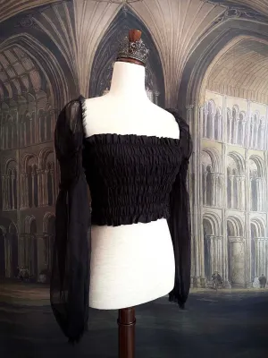 Historically Inspired Sheer Juliet Sleeve Smocked Blouse in Gothic Black