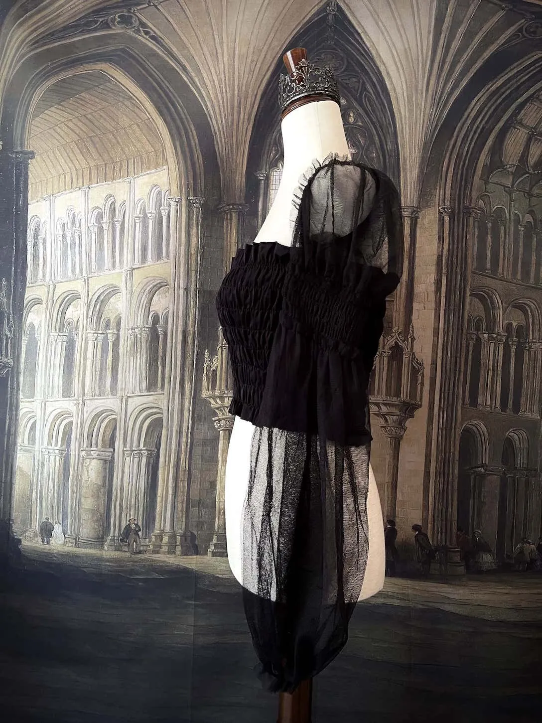 Historically Inspired Sheer Juliet Sleeve Smocked Blouse in Gothic Black