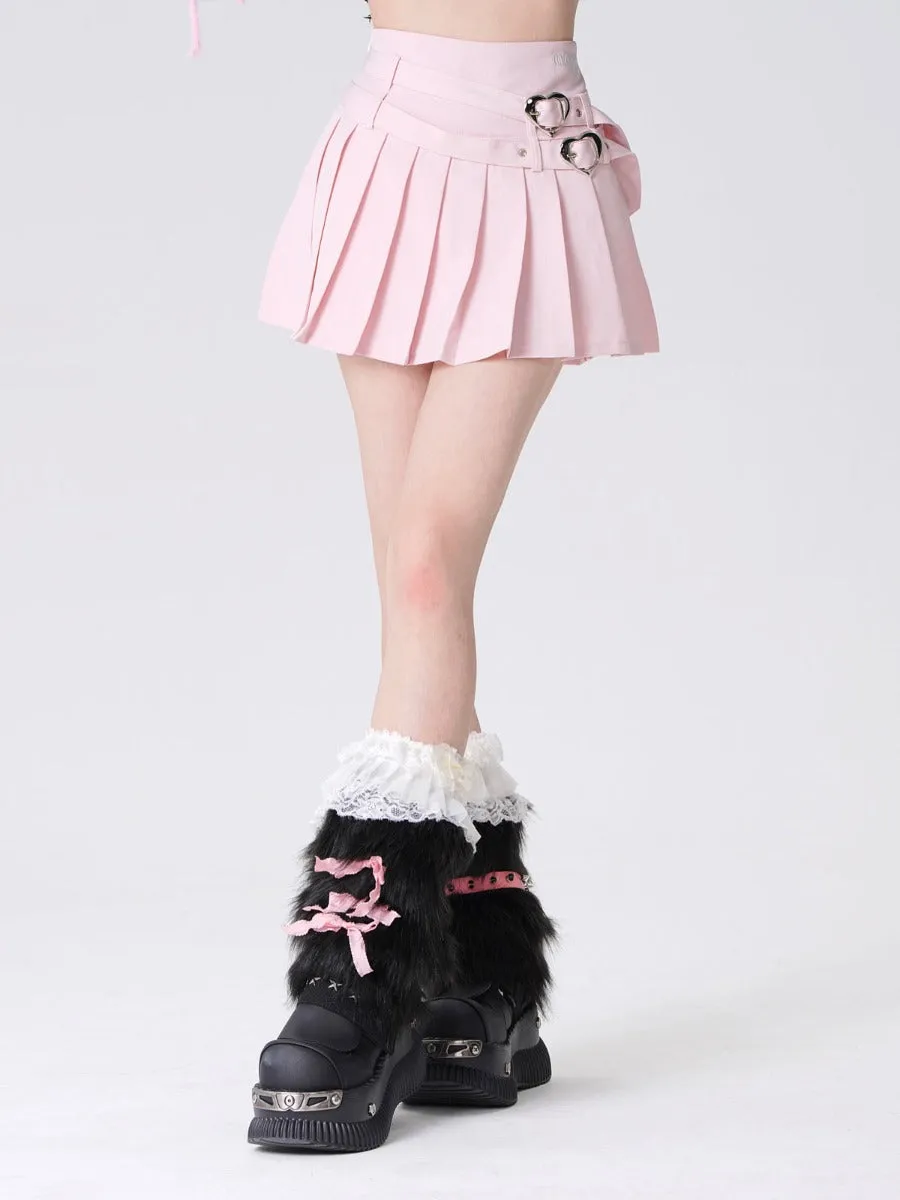 kellykitty cherry blossom love buckle double belt pleated skirt