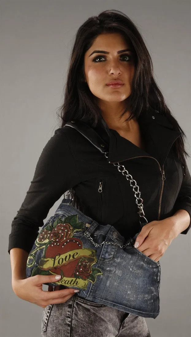 Kimikal Love To Death Patch Denim Chain Purse