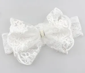 Kryssi Kouture Exclusive Preciously Perfect White Lace Bow Headband