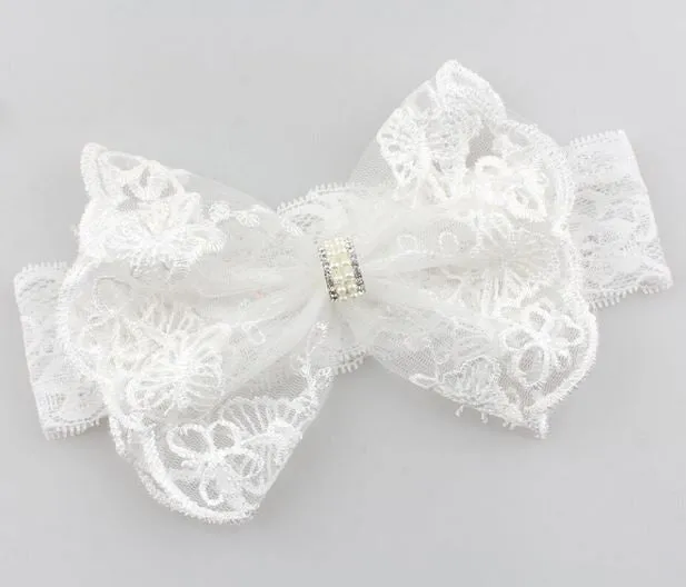 Kryssi Kouture Exclusive Preciously Perfect White Lace Bow Headband