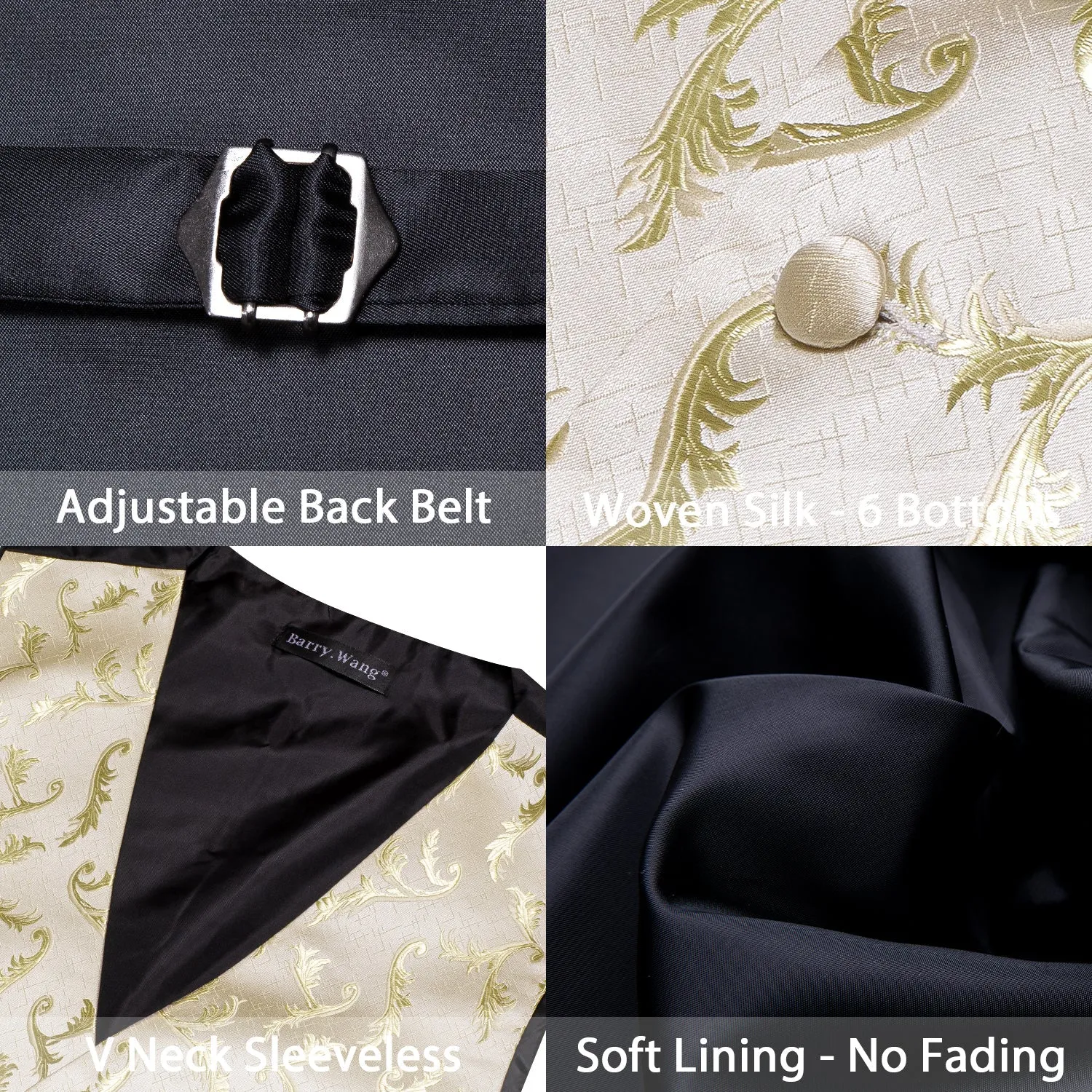 LemonChiffon Floral Silk Men's Vest Hanky Cufflinks Tie Set