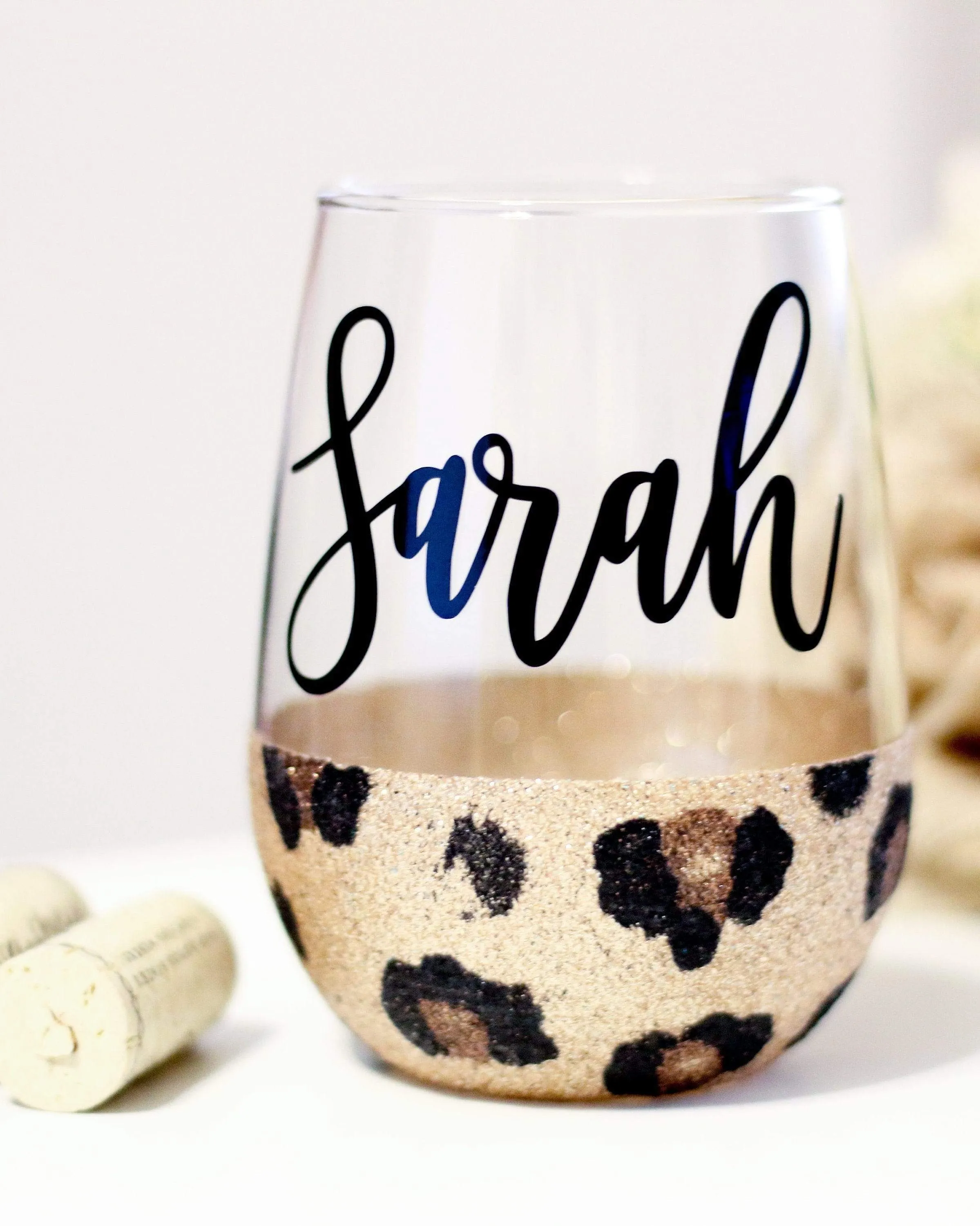 Leopard print personalized wine glass with name - leopard - cheetah wine glass - Glitter bridesmaid wine glass - animal print wine tumbler