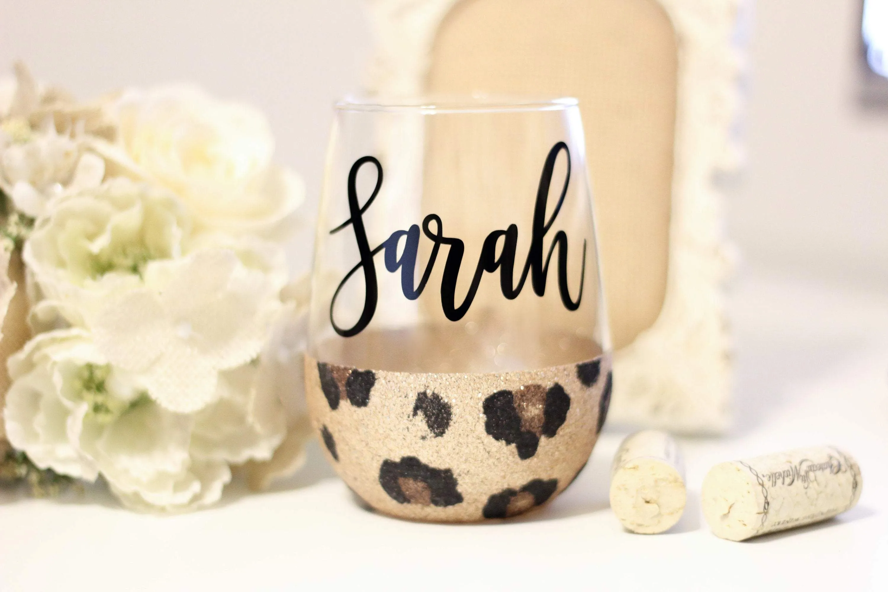 Leopard print personalized wine glass with name - leopard - cheetah wine glass - Glitter bridesmaid wine glass - animal print wine tumbler