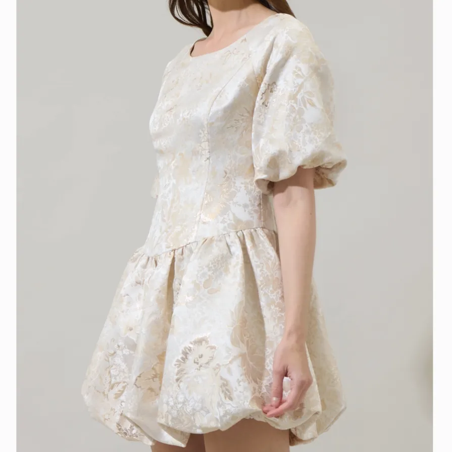 Lola Jacquard Floral Bubble Champagne Mini Dress