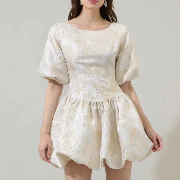 Lola Jacquard Floral Bubble Champagne Mini Dress