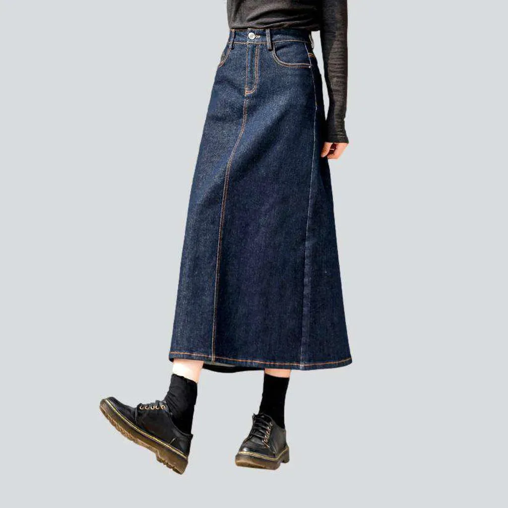 Long casual denim skirt