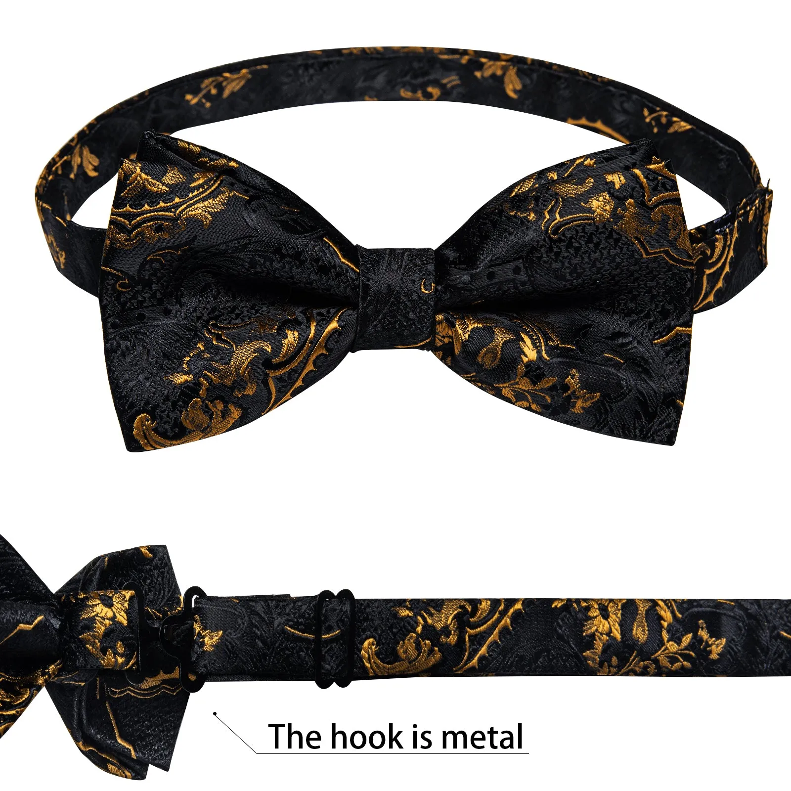 Luxury Black Golden Floral Men's Vest Necktie Bowtie Hanky Cufflinks Set