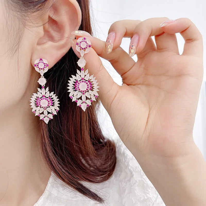 luxury retro palace style gorgeous banquet dress high-end earrings s925 silver needle water drop flower earrings