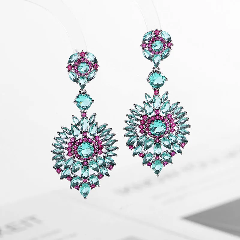 luxury retro palace style gorgeous banquet dress high-end earrings s925 silver needle water drop flower earrings