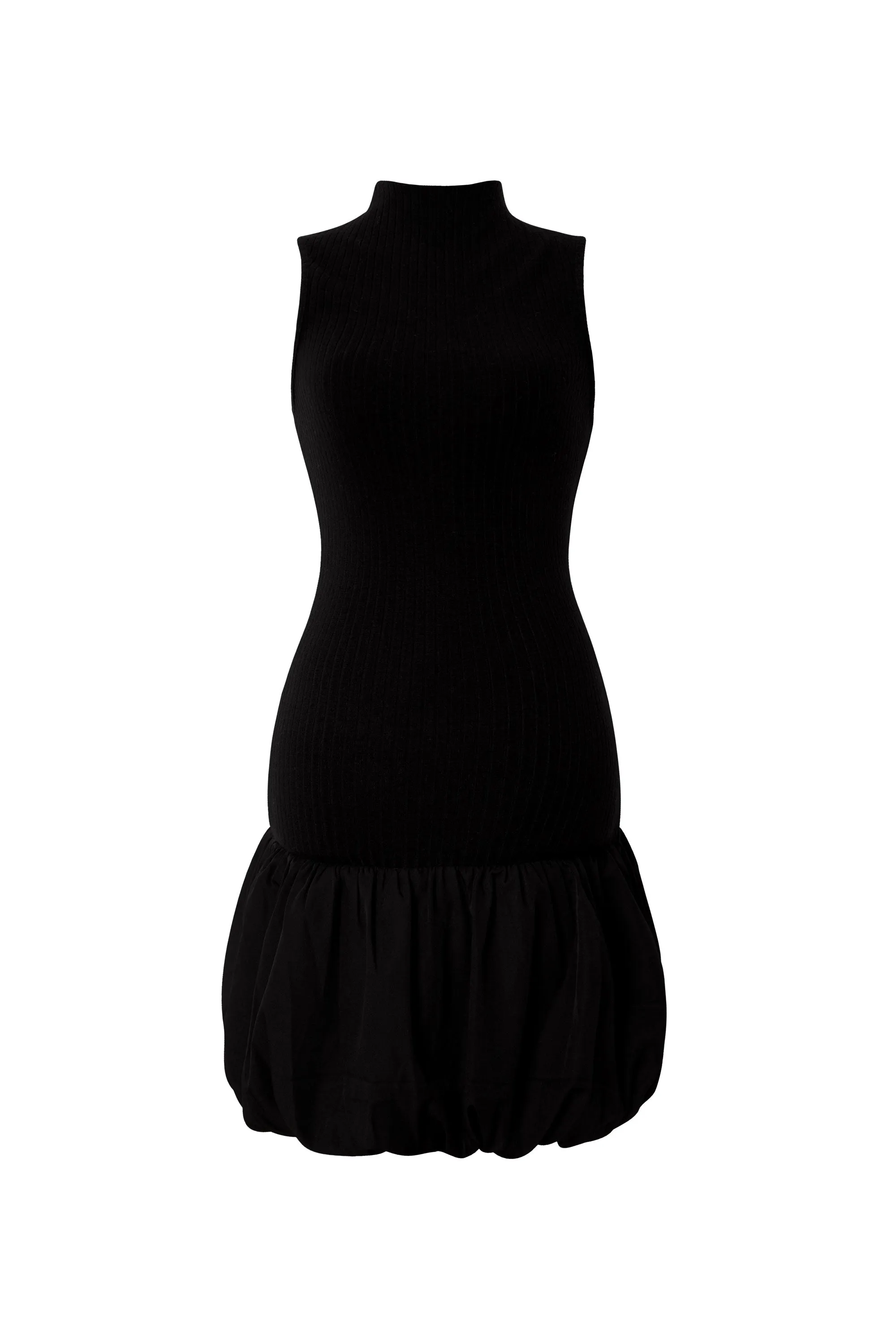 Manila Black Ribbed Bubble Dress