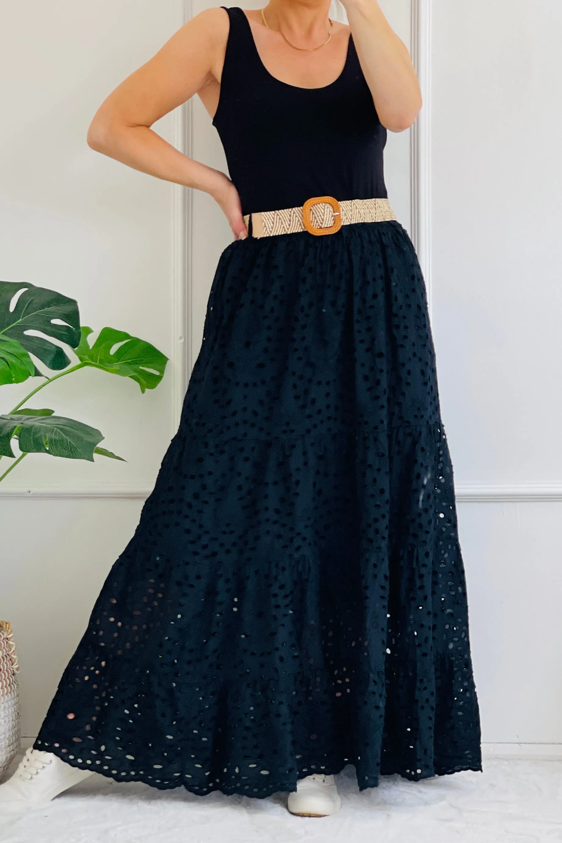 Marbella Broderie Maxi Skirt | Black