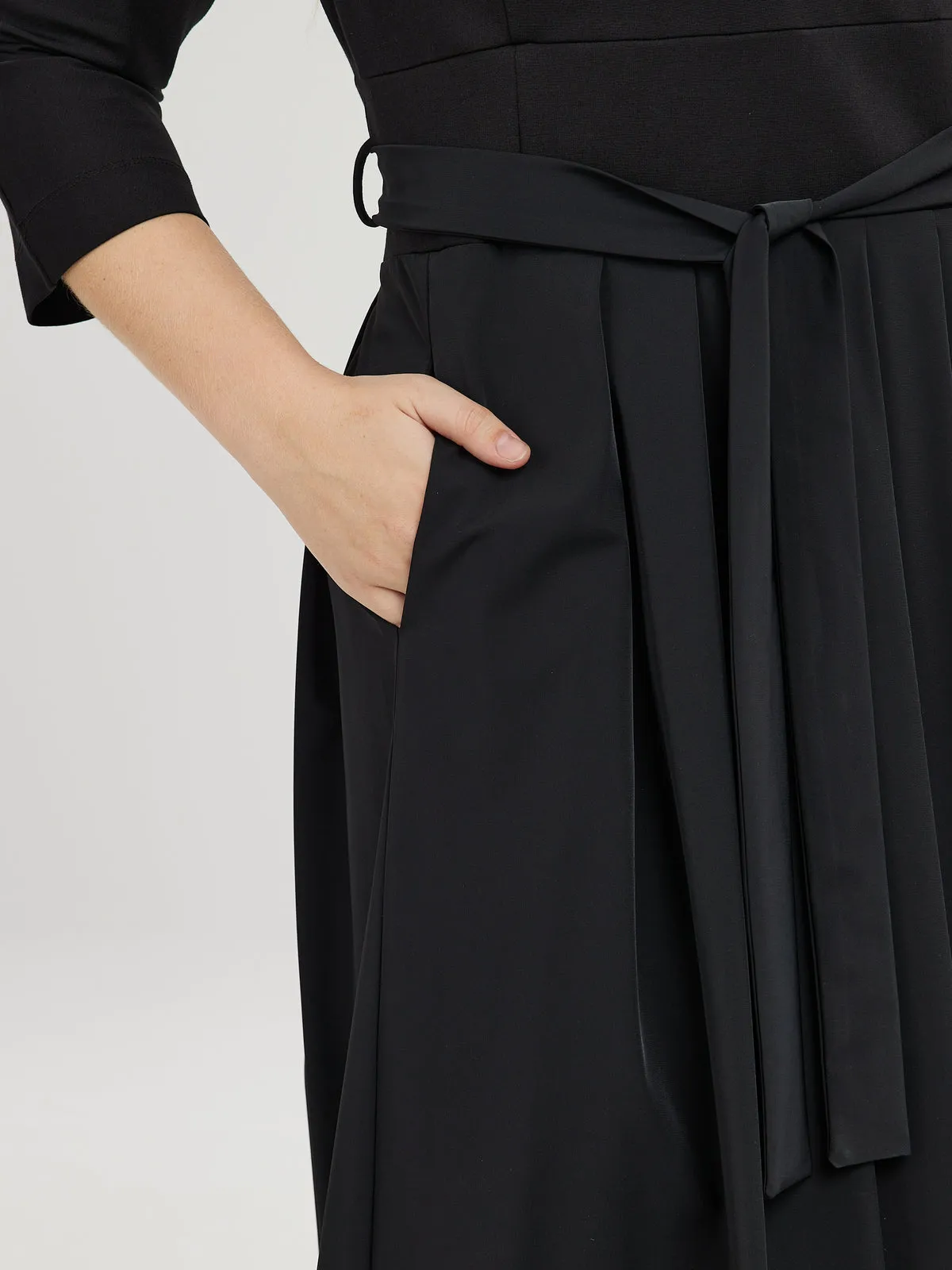 Mat Black A-Line Midi Dress