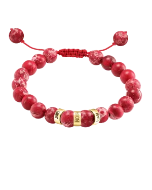 Men's Red Imperial Jasper Engravable Bead Bracelet - 14K Yellow Gold