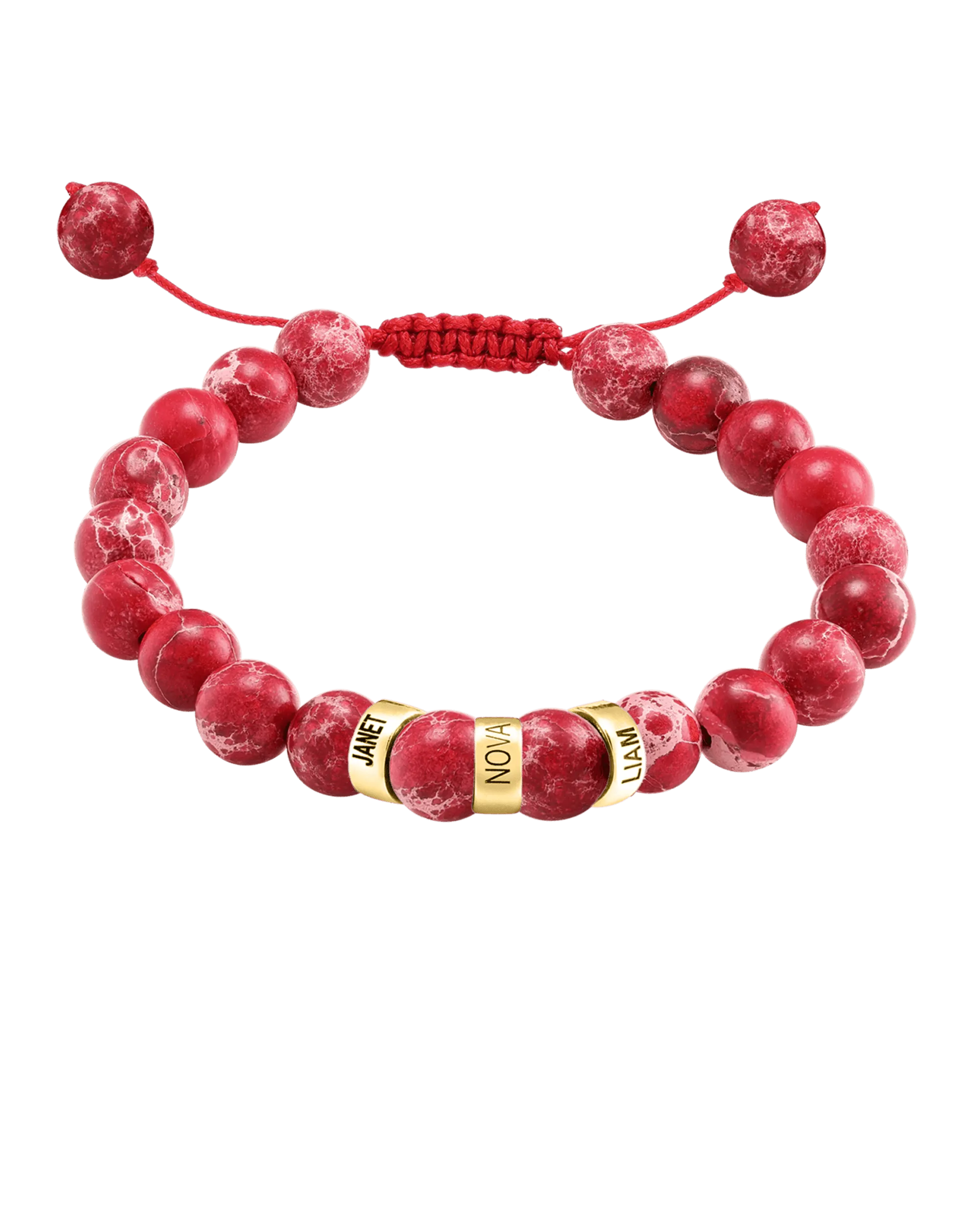 Men's Red Imperial Jasper Engravable Bead Bracelet - 14K Yellow Gold