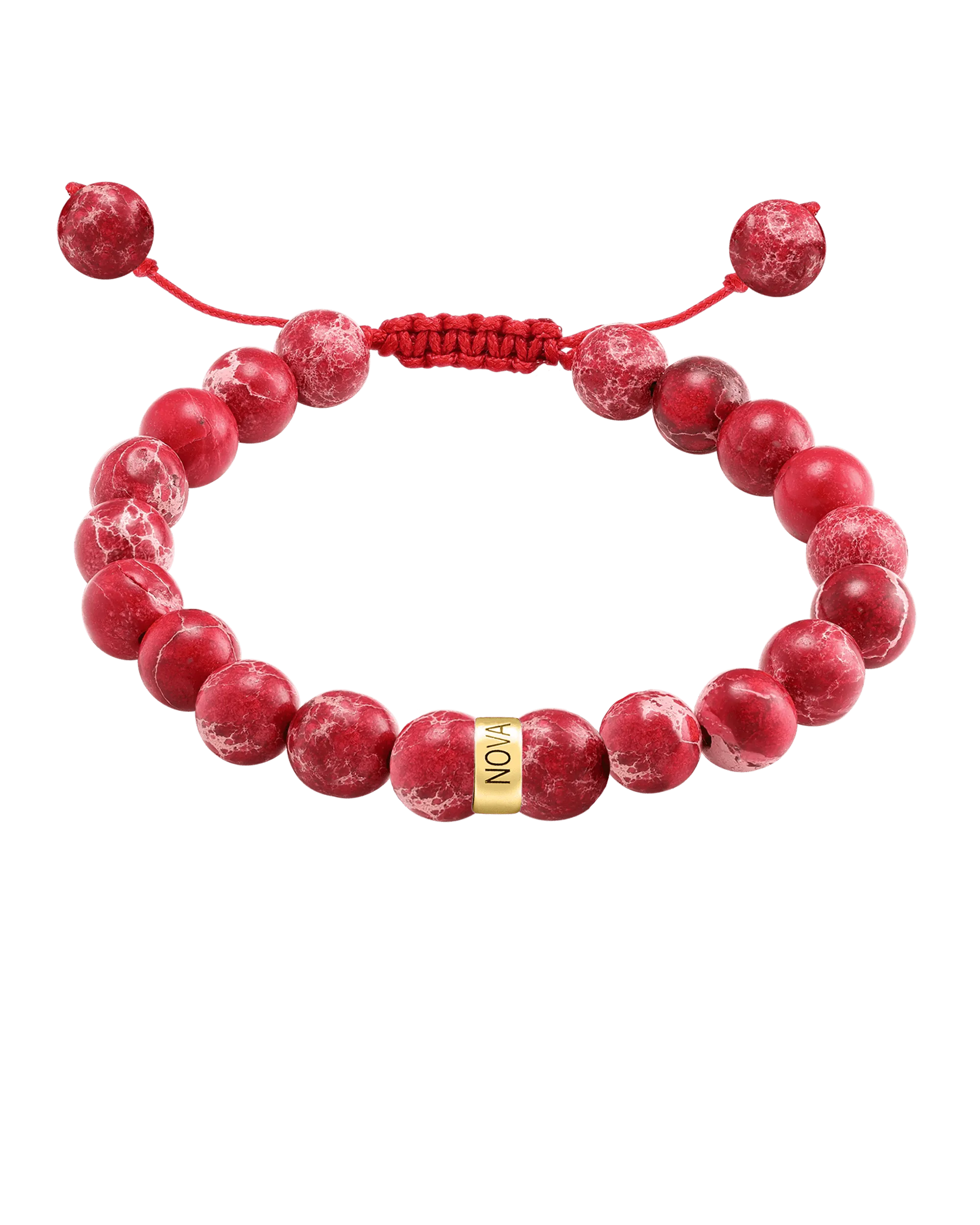 Men's Red Imperial Jasper Engravable Bead Bracelet - 14K Yellow Gold